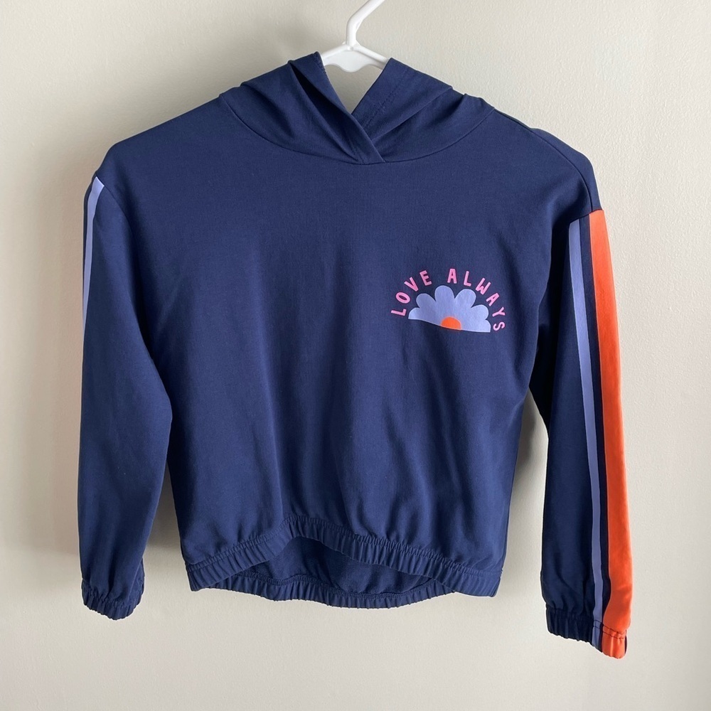 Hanna Andersson Love Always Terry Hoodie - Navy Blue - Size 8